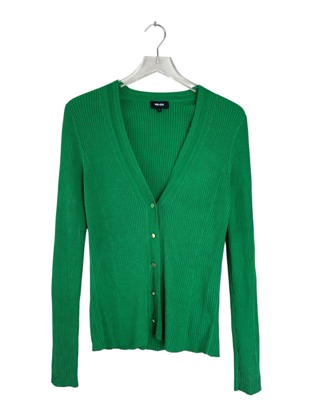 ME+EM Ribbed V-Neck Cardigan Sweater Green Size Large - Picture 2 of 5